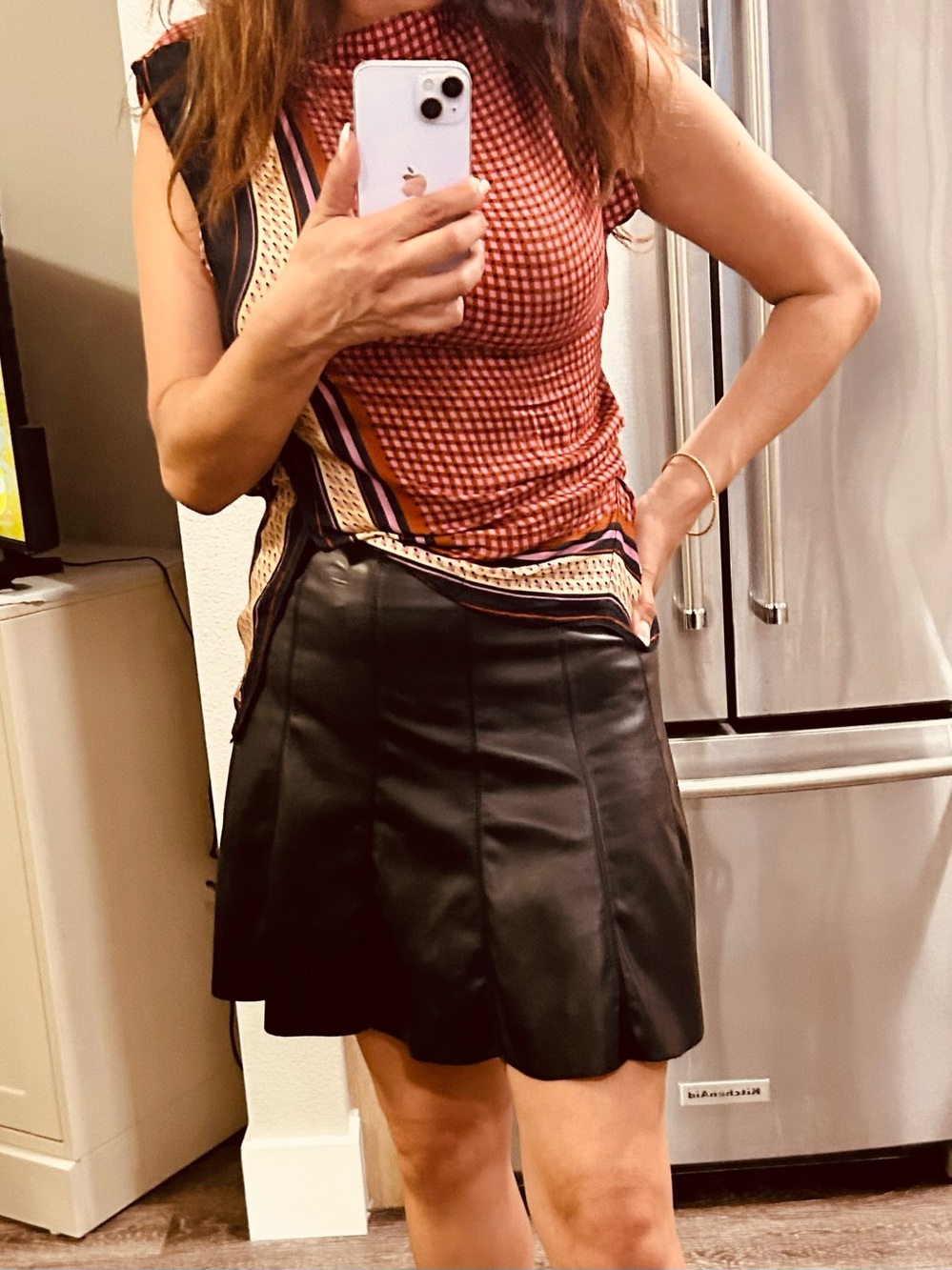 A.L.C. Multi-Print Sleeveless Top with Red Gingham